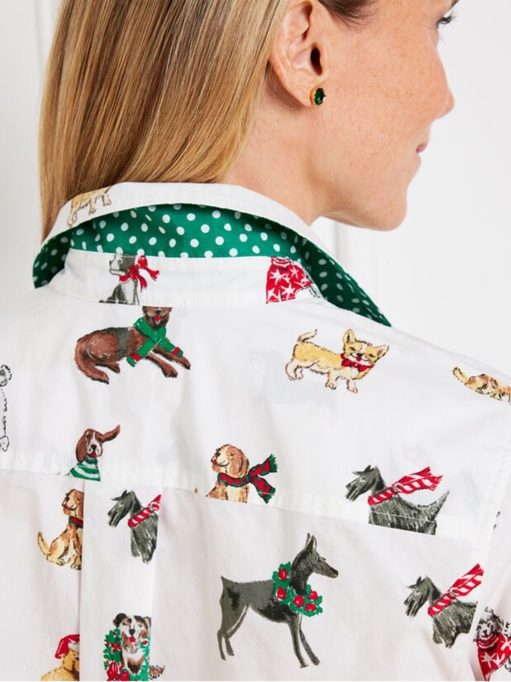 Talbots White Button-Up Shirt with Playful Dog Print - Picture 2 of 12